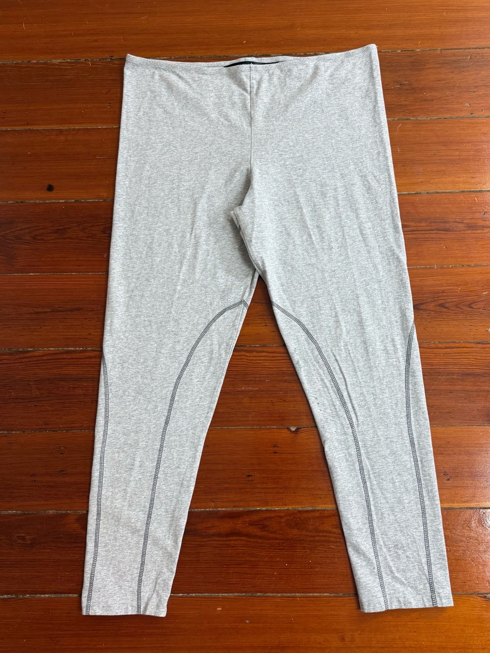 Norma Kamali Heather Gray Cropped Leggings Contrast Stiching Sz XL 💛🍄